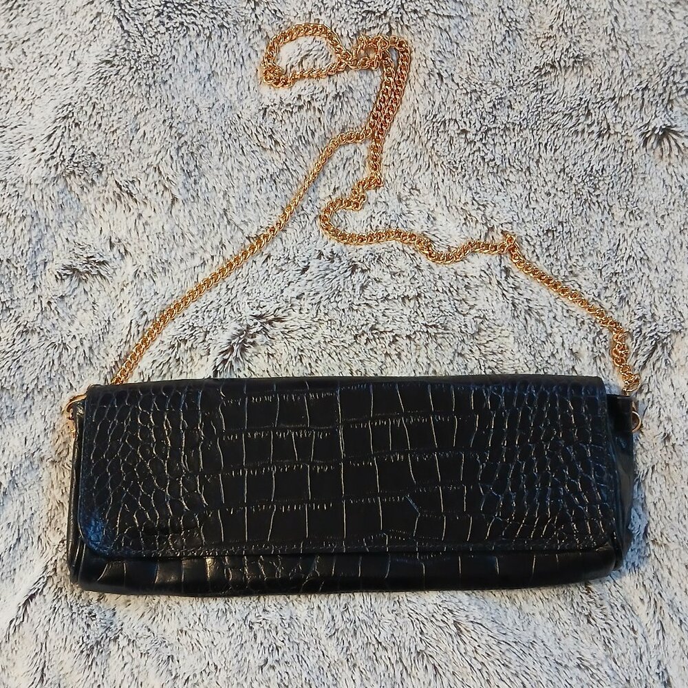 VINTAGE WOMEN'S CROCO EMBOSSED BLACK EXIMIOUS OF LONDON  PURSE
